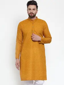 Jompers Men Yellow Printed Straight Kurta