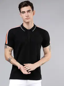 LOCOMOTIVE Men Black Solid Polo Collar T-shirt
