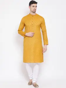 NAMASKAR Men Yellow Woven Design Straight Kurta