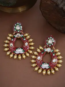 Tistabene Maroon & Gold-Plated Meenkari Classic Drop Earrings