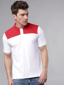 LOCOMOTIVE Men Red  White Colourblocked Polo Pure Cotton T-shirt