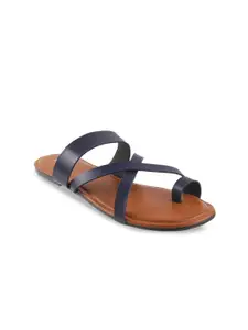 Mochi Women Blue Solid One Toe Flats