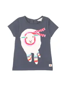 Cherry Crumble Girls Grey Appliqued Pure Cotton Top