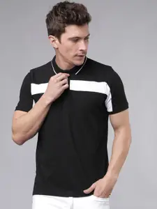 LOCOMOTIVE Men Black Colourblocked Polo Collar Pure Cotton T-shirt