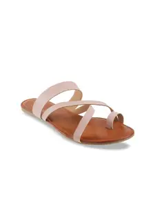 Mochi Women Pink Solid One Toe Flats