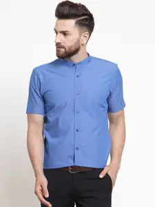 Purple State Men Blue Slim Fit Solid Casual Shirt