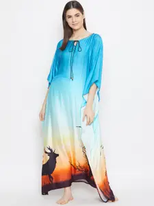 The Kaftan Company Blue & Orange Printed Nightdress