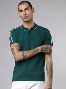 LOCOMOTIVE Men Green Solid Polo Collar T-shirt