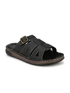 Delize Men Black Solid Leather Sandals