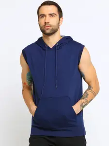 Maniac Men Navy Blue Solid Hooded Sweatshirt