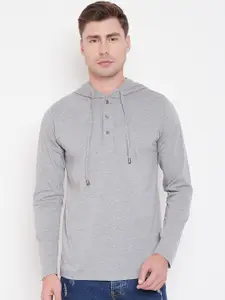 LE BOURGEOIS Men Grey Self Design Hood T-shirt