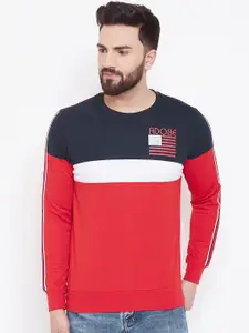 Adobe Men Red & Navy Blue Colourblocked Sweatshirt