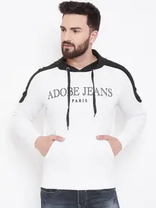 Adobe Men White & Black Printed Hooded Sweatshirt