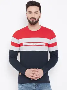 Adobe Men Navy Blue & Red Colourblocked Sweatshirt