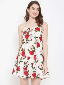 Berrylush White Floral Printed Fit and Flare Dress