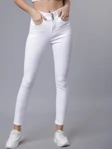 Tokyo Talkies Women White Relaxed Fit Mid-Rise Clean Look Stretchable Jeans