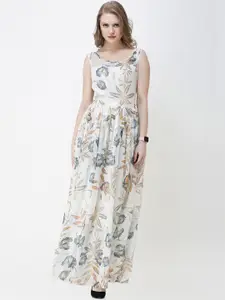 SCORPIUS Women White Floral Print Maxi Dress
