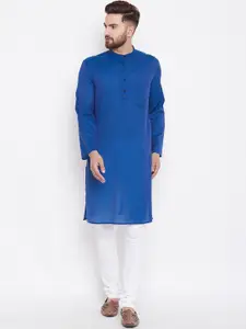 even Men Blue Woven Design Straight Kurta