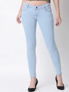 High Star Women Blue Slim Fit Mid-Rise Clean Look Cropped Stretchable Jeans