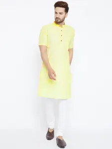 even Men Yellow Solid Straight Kurta