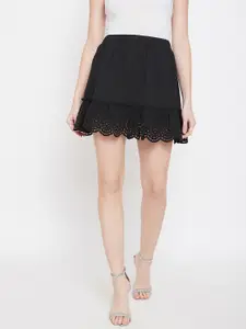 Berrylush Black Solid Flared Mini Skirt