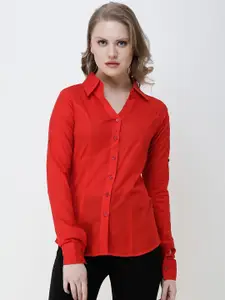 SCORPIUS Women Red Solid Slim Fit Formal Shirt