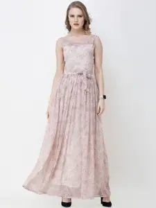 SCORPIUS Women Pink Floral Print Maxi Dress
