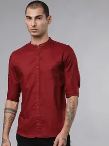 LOCOMOTIVE Men Maroon Slim Fit Solid Casual Shirt