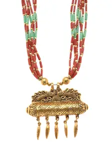 Bamboo Tree Jewels Red And Gold Handcrafted Necklace
