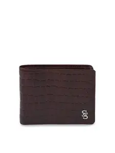 Second SKIN Men Brown Textured Genuine Leather Two Fold Wallet