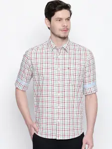 Basics Men Red & Off-White Checked Slim Fit Casual Shirt