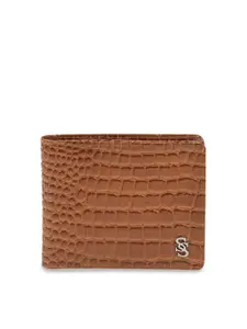Second SKIN Men Tan Brown Textured Genuine Leather Two Fold Wallet