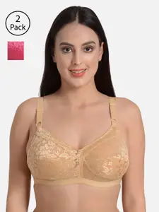 mod & shy Pack Of 2 Gold-Toned & Pink Solid Non-Wired Non Padded Everyday Bra