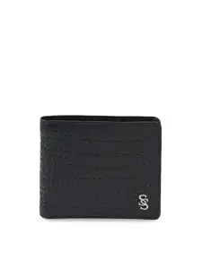 Second SKIN Men Black Textured Genuine Leather Two Fold Wallet