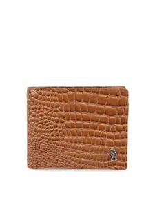 Second SKIN Men Tan Brown Animal Skin Textured Genuine Leather Two Fold Wallet