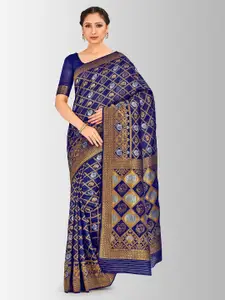 MIMOSA Navy Blue & Gold-Toned Art Silk Woven Design Kanjeevaram Saree