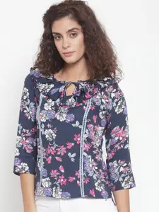 Purple State Women Blue Floral Print Top
