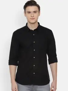 People Men Black Regular Fit Solid Casual Shirt