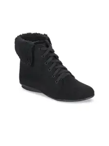 Bruno Manetti Women Black Solid Synthetic High-Top Flat Boots
