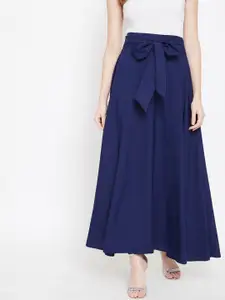Berrylush Navy Blue Bow-Tie High-Waist Maxi Skirt