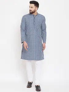 even Men Blue & White Checked Straight Kurta