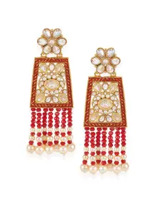 ANIKAS CREATION Gold-Plated & Red Floral Drop Earrings