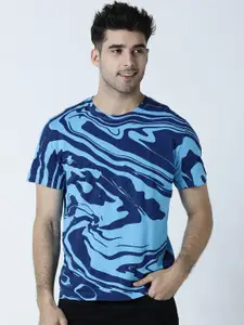 Huetrap Men Blue Printed Round Neck T-shirt