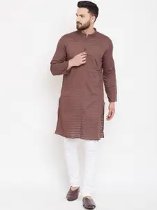 even Men Brown Woven Design Straight Kurta