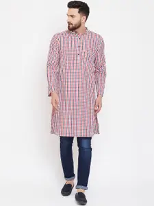 even Men Red & White Checked Straight Kurta