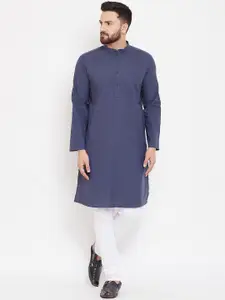 even Men Blue Solid Straight Kurta