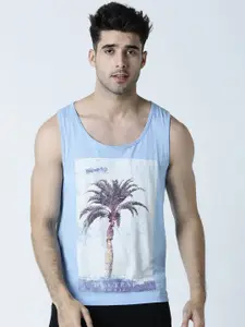 Huetrap Men Blue Printed Scoop Neck T-shirt