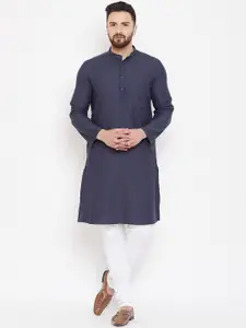 even Men Blue Solid Straight Kurta