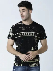 Huetrap Men Black Printed Round Neck T-shirt