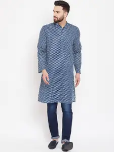 even Men Blue & White Printed Straight Kurta